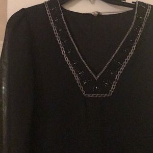 Dress - sheer sleeves and sheer overlay